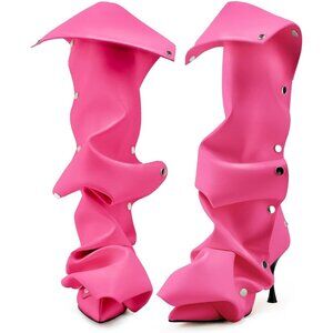 Women's Pink Suede Detachable Snap-off Panel Fold Over Fall Shark Knee High Boot